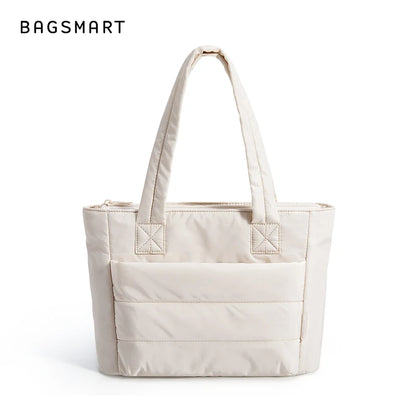 BAGSMART Lightweight Quilted Tote Bag for Women Large Capacity Shoulder Handbag with Compartments for Travel, Work & Gym