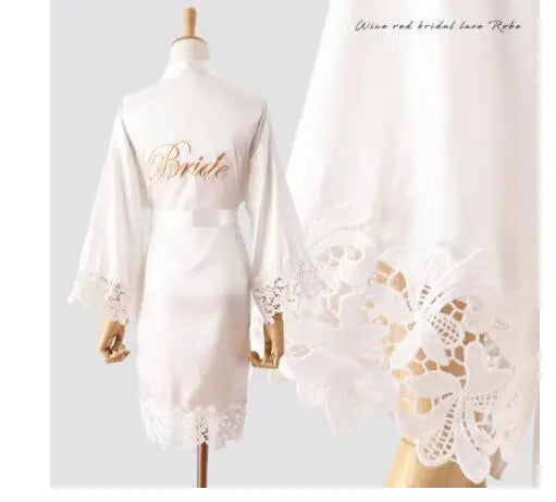 Women’s Summer Lace Kimono Robe – Bride & Bridesmaid Wedding Sleepwear Embroidered Bathrobe Night Dress