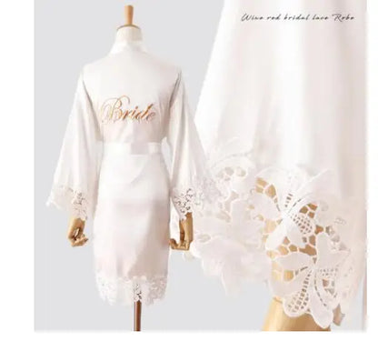Women’s Summer Lace Kimono Robe – Bride & Bridesmaid Wedding Sleepwear Embroidered Bathrobe Night Dress