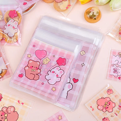 100/200PCS Cute Bear Self-Adhesive Treat Bags for Cookies, Candy, Biscuits, Snacks, Wedding Favors & Gift Packaging