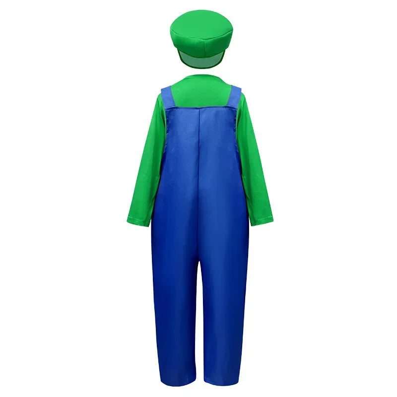 Plumber Cosplay Costume Bodysuit – Children’s Overalls Outfit for Boys & Girls Stage Performance, Anime Roleplay & Funny Party Wear
