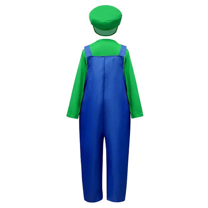 Plumber Cosplay Costume Bodysuit – Children’s Overalls Outfit for Boys & Girls Stage Performance, Anime Roleplay & Funny Party Wear