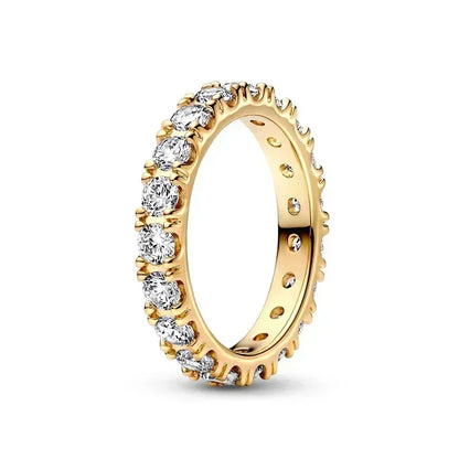 Anillo de moda ajustable con corona de corazón de plata de ley 925 chapado en oro con purpurina para mujer