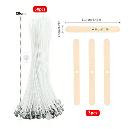 Kit para hacer mechas de vela de 53 piezas – Mechas de algodón encerado con soportes, juego de mechas de cera de soja sin humo para hacer velas, suministros de manualidades y decoración del hogar hecha a mano