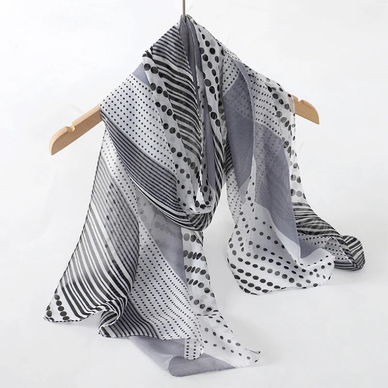Women's Printed Chiffon Scarf Shawl – Lightweight Silk-Feel Long Wrap for Beach, Travel & Outdoor Wear, Fashion Headband Accessory