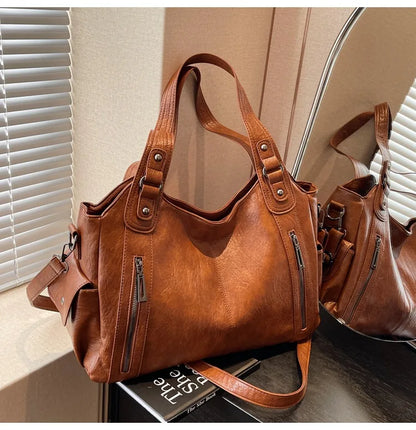 Women’s PU Leather Shoulder Bag – 2026 Fashion Handbag with Soft Interior Compartment, Contrast Color Design, Zipper Closure, Stylish Everyday Purse for Work, Travel & Casual Use