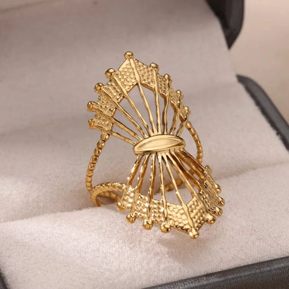 Anillo de circonita de acero inoxidable ajustable con diseño de ojo turco – Anillo de boda geométrico de color dorado para mujer | Regalo de joyería de lujo de moda