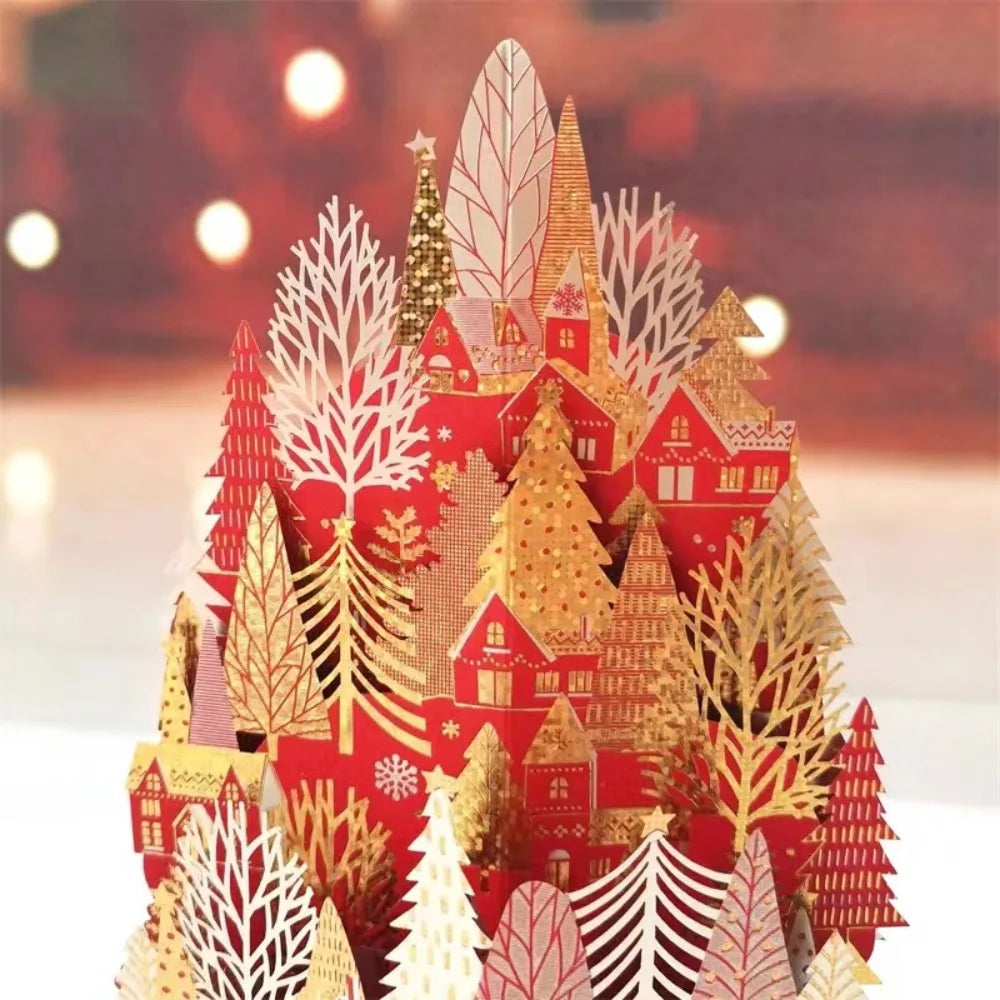 3D Christmas Greeting Card – Hot Stamped Laser Engraved Pop-Up Paper Card for Xmas, New Year, Thank You & Friends