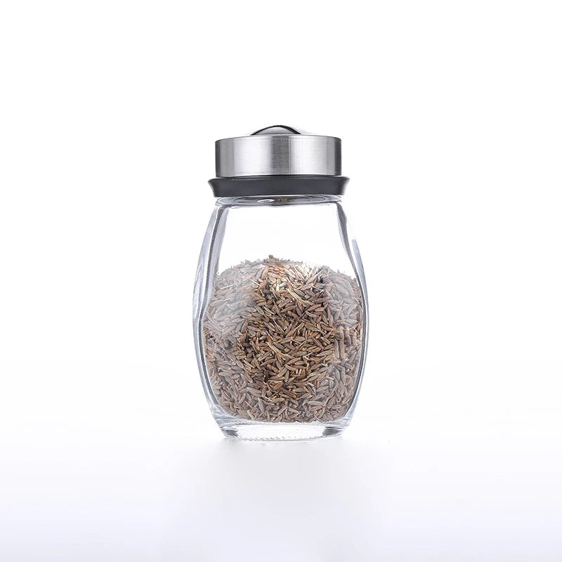 6-in-1 Glass Spice Jar Set with Rotating Rack – Seasoning Organizer with Salt, Pepper, Sugar & Spice Bottles for Kitchen Storage