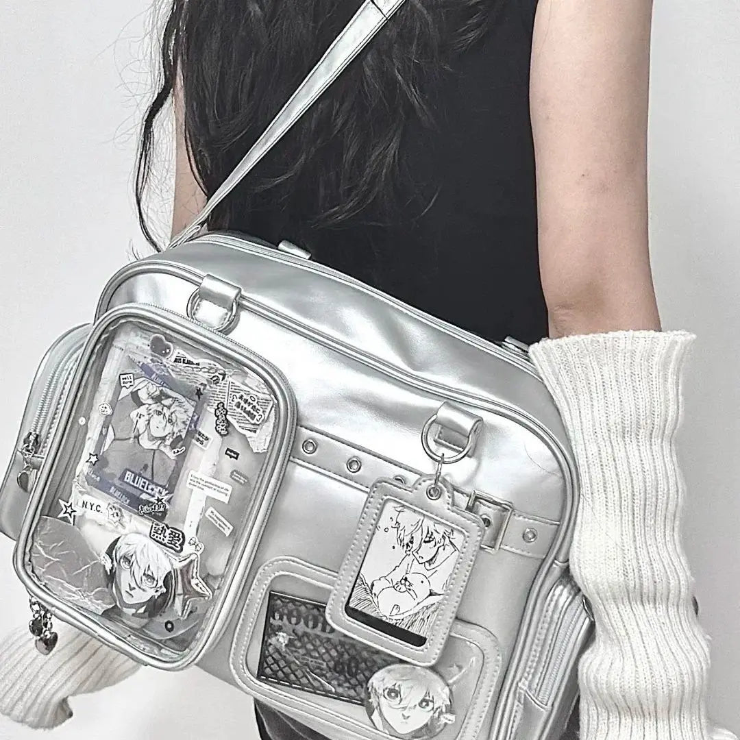 Bolso Harajuku Ita para Mujer – Bandolera de Piel Sintética de 20cm para Exhibición de Muñecos y Pines, Bolso Cruzado Preppy de Gran Capacidad, Bolso de Moda Kawaii para Uso Diario, Escuela y Viajes
