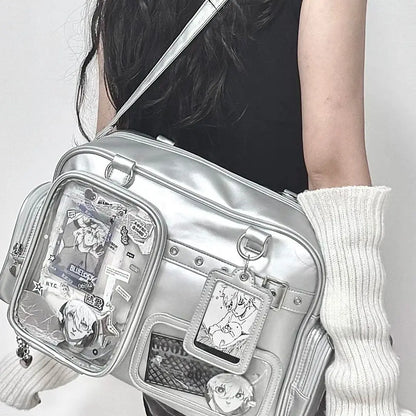 Bolso Harajuku Ita para Mujer – Bandolera de Piel Sintética de 20cm para Exhibición de Muñecos y Pines, Bolso Cruzado Preppy de Gran Capacidad, Bolso de Moda Kawaii para Uso Diario, Escuela y Viajes