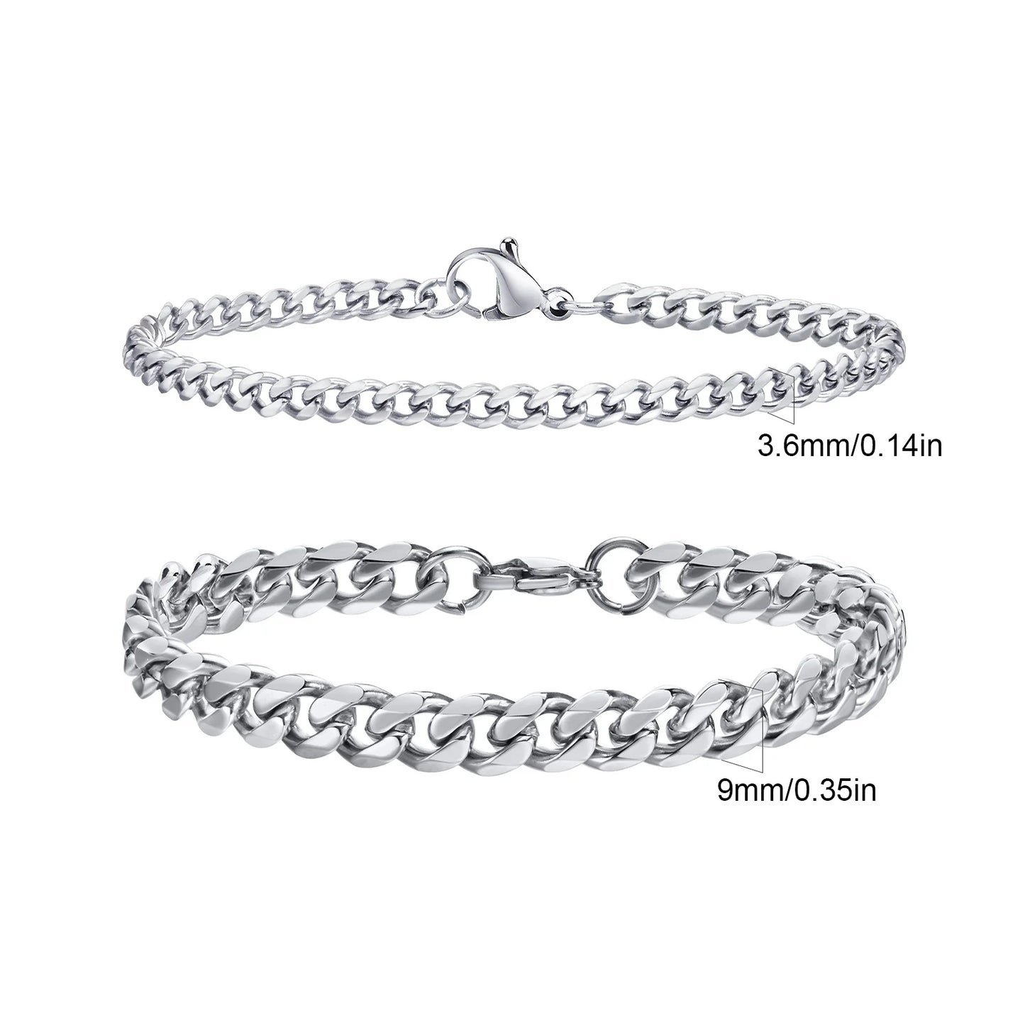 2-Piece Men's Chain Bracelet Set – Stainless Steel Twist Rope & Cuban Link Wristbands in Silver, Gold & Black | Fashion Jewelry Gift