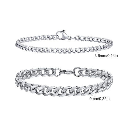 2-Piece Men's Chain Bracelet Set – Stainless Steel Twist Rope & Cuban Link Wristbands in Silver, Gold & Black | Fashion Jewelry Gift