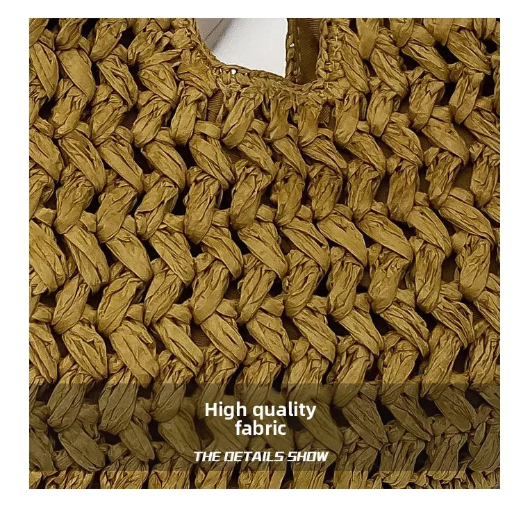 Bolso de playa de lujo de paja tejida para mujer - Bolso de mano de ratán de moda, Bolso de mano de verano para viajes, vacaciones, compras y salidas casuales, Bolso tejido a mano inspirado en el diseñador