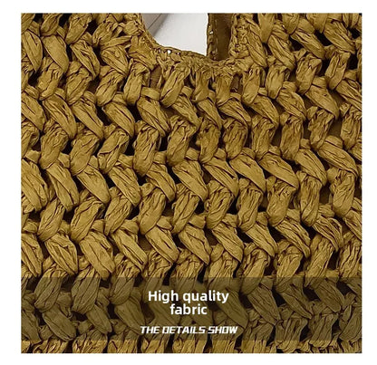 Bolso de playa de lujo de paja tejida para mujer - Bolso de mano de ratán de moda, Bolso de mano de verano para viajes, vacaciones, compras y salidas casuales, Bolso tejido a mano inspirado en el diseñador