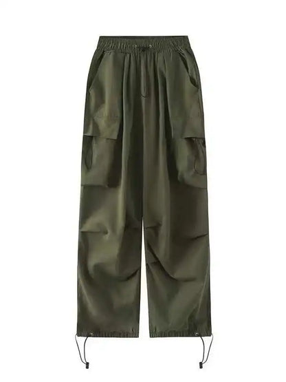 Women's Retro Workwear Pants – Loose Wide-Leg Straight Trousers with Cuffed Hem for Spring, Summer & Autumn