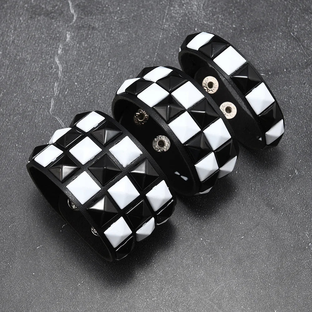 3-Piece Leather Bracelet Set – Wide Rivet Studded Wristbands for Men & Women | Vintage Punk Fashion Jewelry Gift