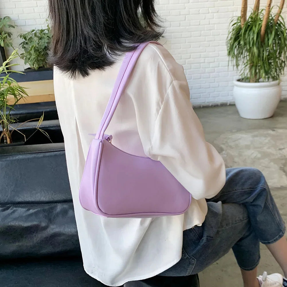 Bolso de hombro retro de piel sintética para mujer – Bolso de mano de moda con asa superior, monedero informal de color sólido para mujer