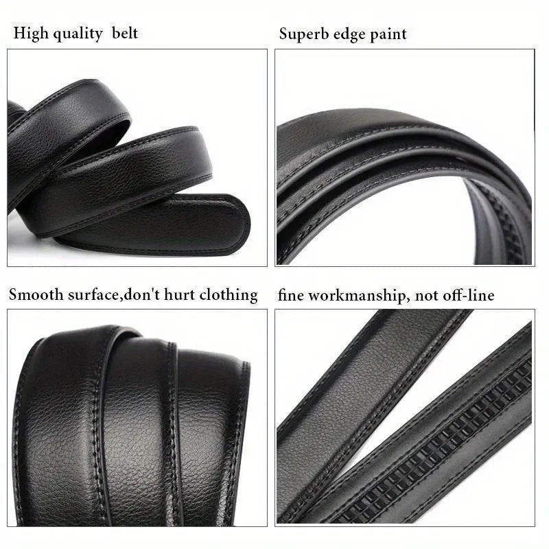 Men's Fashion Automatic Buckle Belt – Business-Style PU Leather Black Waist Strap for Jeans, Casual & Formal Wear