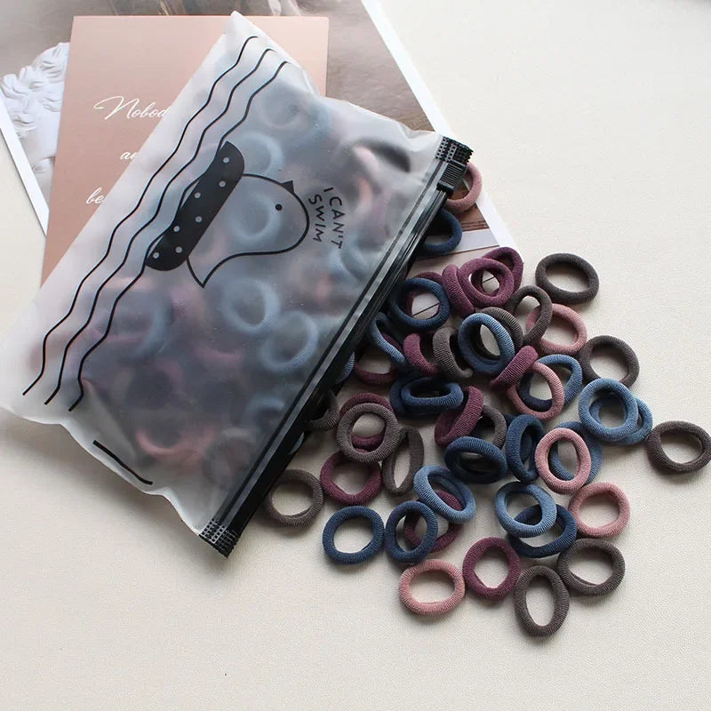 100PCS Kids Elastic Hair Bands – 2CM Nylon Hair Ties for Girls & Babies | Colorful Stretch Hair Accessories for Children