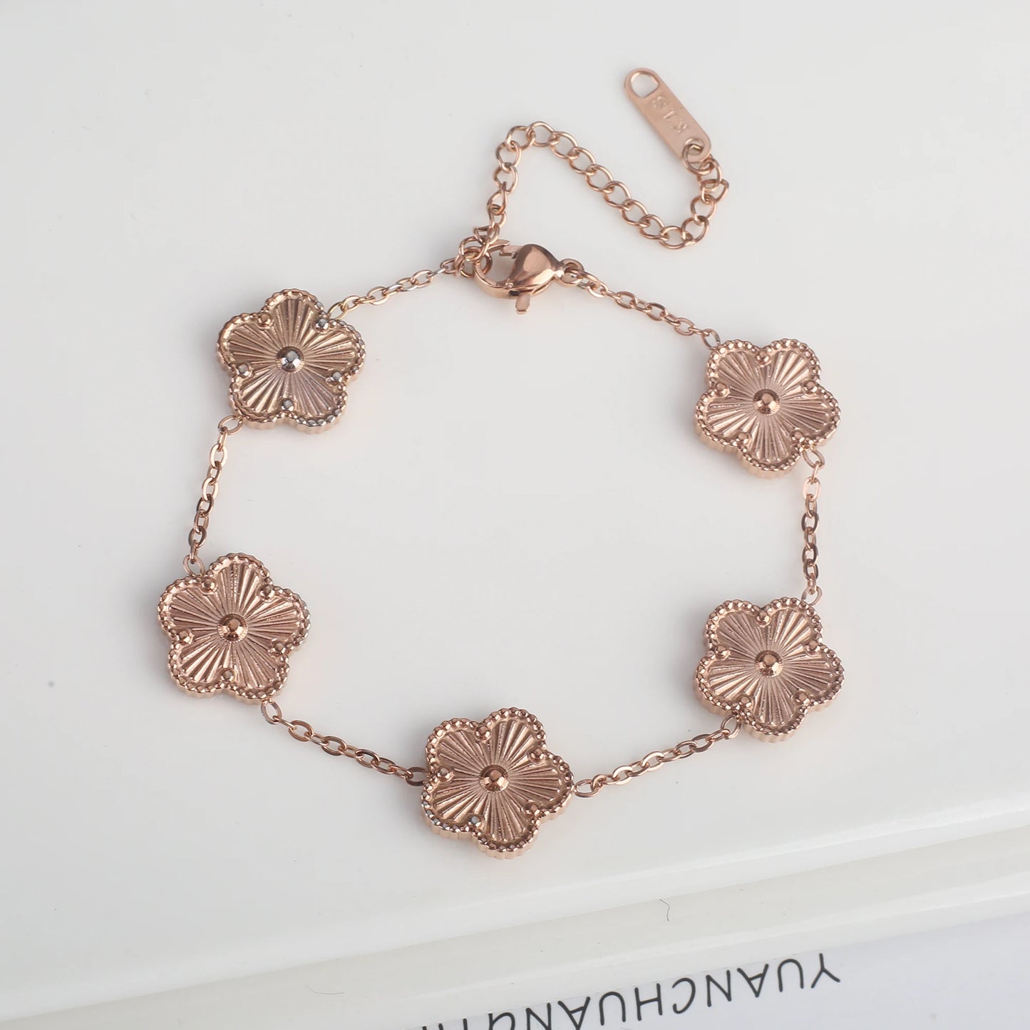 Stainless Steel Five Leaf Flower Clover Bracelet for Women Girls Adjustable Laser Petal Classic Brand Jewelry Gift