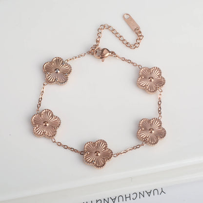 Stainless Steel Five Leaf Flower Clover Bracelet for Women Girls Adjustable Laser Petal Classic Brand Jewelry Gift