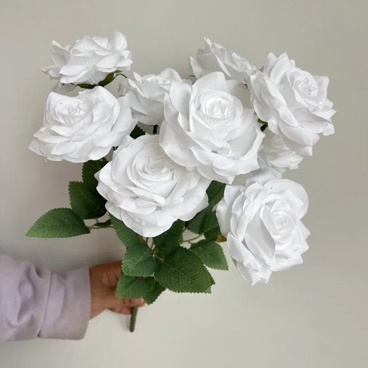 Ramo de rosas de diamantes de 9 cabezas – Rosas artificiales sintéticas con detalles de diamantes brillantes, arreglo floral realista para boda, decoración del hogar, sala de estar y regalo