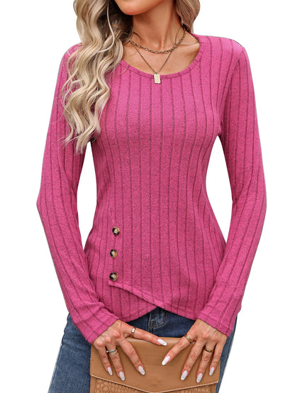 Women's Western Long Sleeve Top – Round Neck Fitted Waist-Cinched T-Shirt for Autumn Casual European & American Fashion