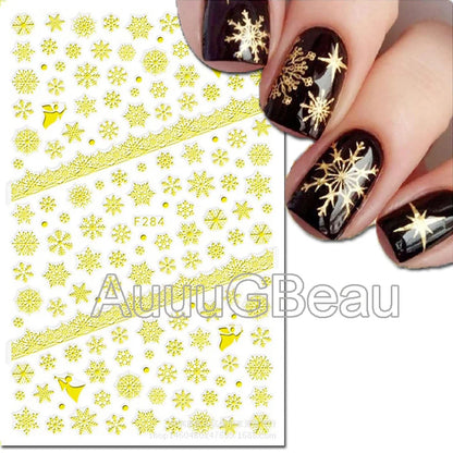 3D Christmas Nail Art Stickers – Snowflake & Winter Tree Nail Decals for Nail Tips Decoration