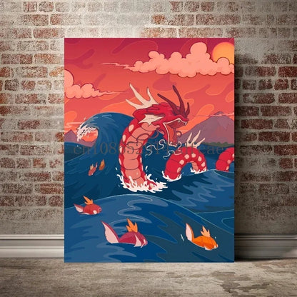 Pokémon Empoleon – Toile Murale – Affiche d'Anime Moderne pour Salon, Chambre, Salle de Jeux et Décoration Intérieure