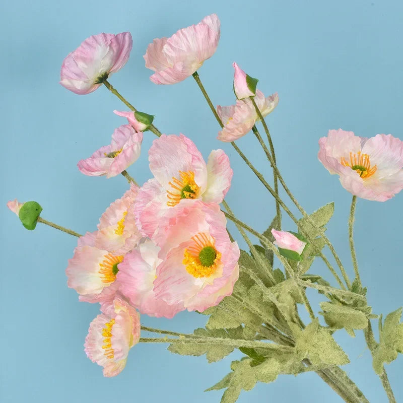 4 cabezas de amapolas artificiales – Ramo floral sintético de seda para arreglos de boda nupciales, decoración de fiestas, decoración de jardines y exhibiciones al aire libre