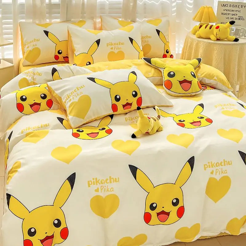 Pokémon Bedding Set – Pikachu Cartoon Duvet Cover for Kids (Single/Double/King Size)