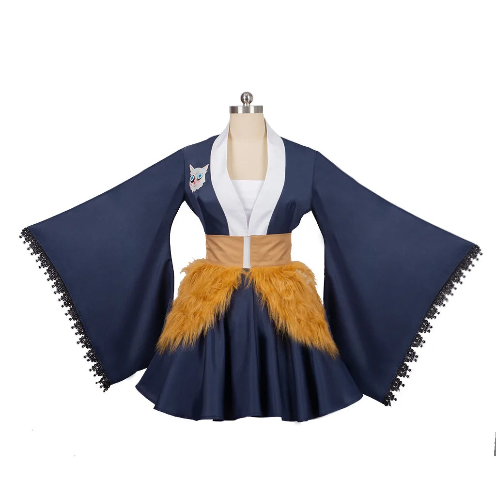 Japanese Anime Demon Slayer Hashibira Inosuke Cosplay Costume | Lolita Kimono Maid Uniform Dress for Halloween Party & Cosplay Events