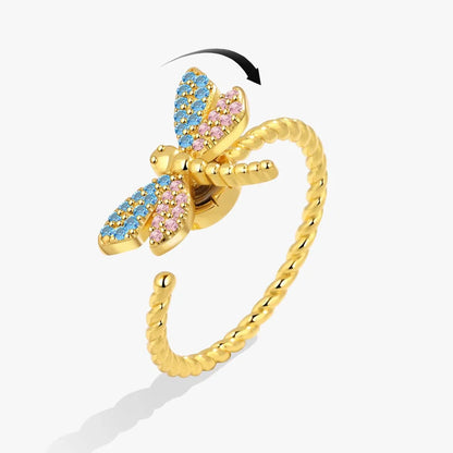 Anillo giratorio antiestrés de mariposa y flor con diamantes de imitación – Anillo giratorio antiansiedad para mujer | Joyería ajustable para aliviar el estrés
