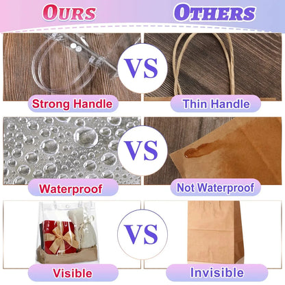 Bolsas de regalo de PVC transparente con asa – Bolsas de regalo de plástico reutilizables transparentes para cosméticos, empaques minoristas, recuerdos de fiesta y compras
