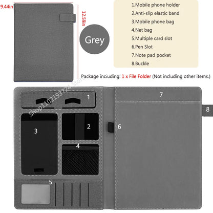 A4 PU Leather Padfolio Folder – Multifunction Document Holder & Business Portfolio Organizer for Men & Women