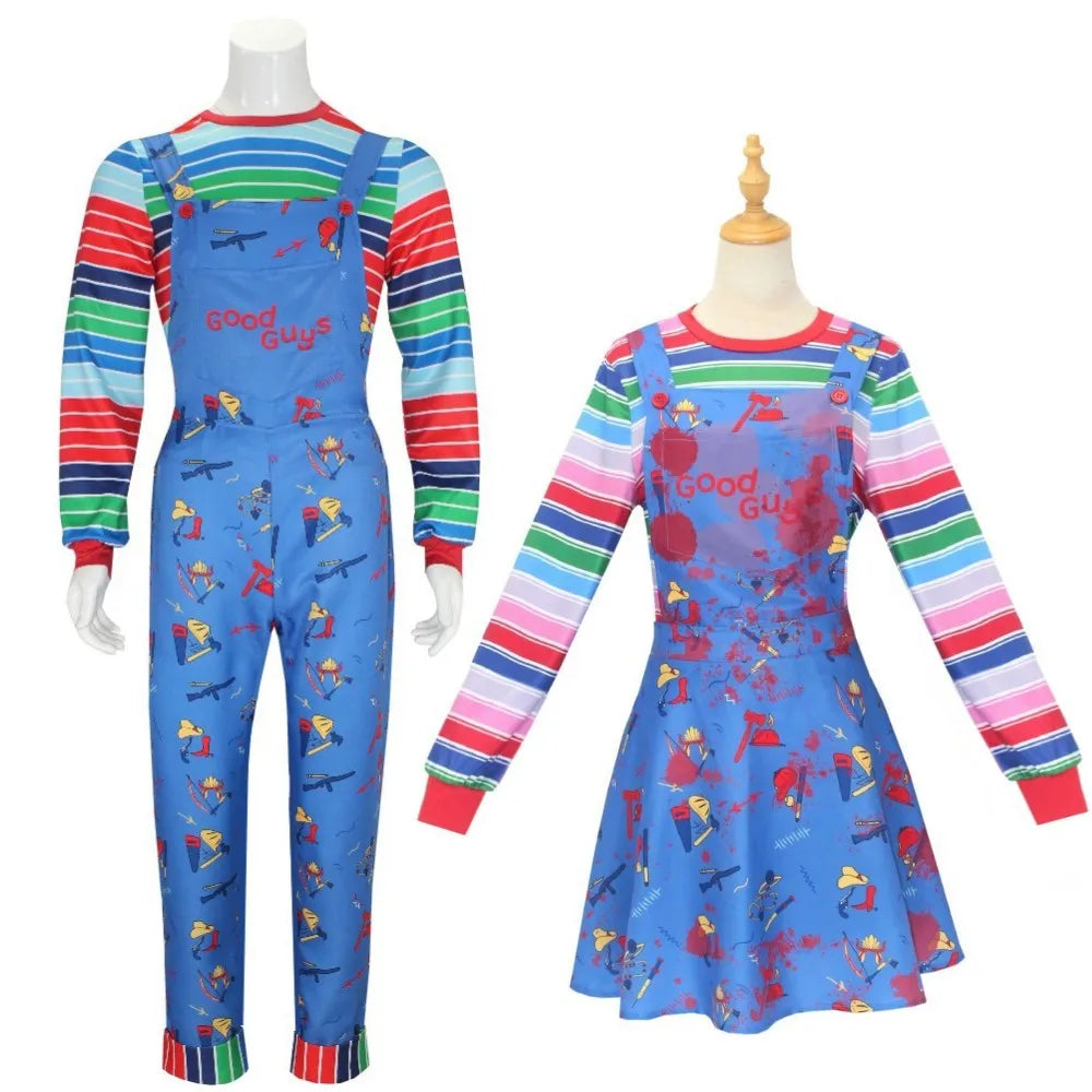 Chucky Inspired Cosplay Costume – Men & Women Horror Film Outfit Set (Shirt & Pants) for Halloween, Carnival & Party Roleplay