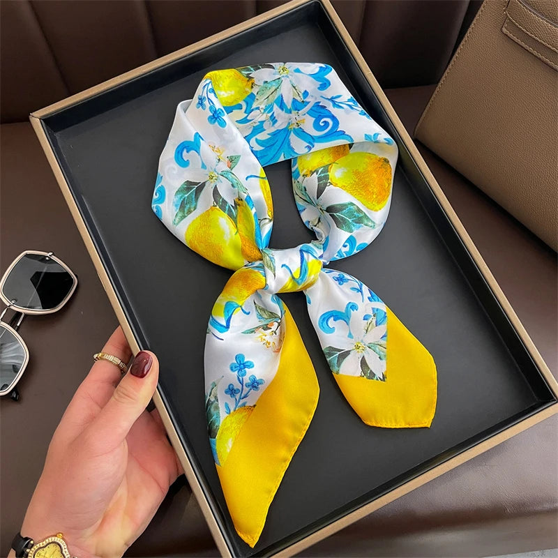 Bohemian Style Print Luxury Brand Silk Square Scarf Women Satin Shawls Neckerchief Wrap Scarves Bandana Hair Hjiab Floral