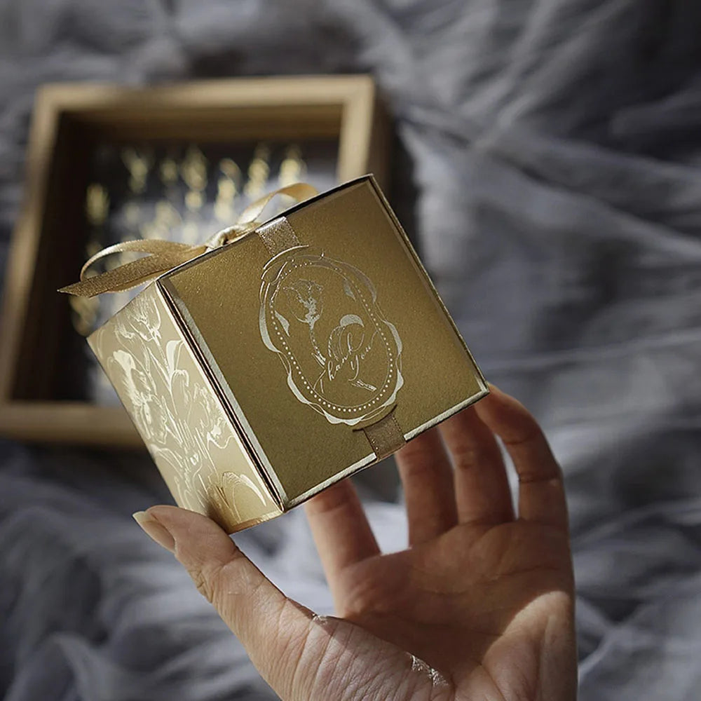 10/20/50/100PCS French Luxury Gold Candy Gift Boxes – Champagne Wedding Favor Boxes for Candy, Treats, Gifts & Elegant Party Packaging