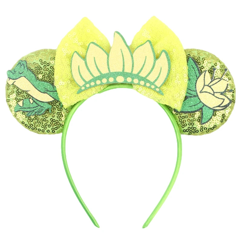 Diadema con Orejas de Rana de la Princesa Tiana – Diadema con Lazo y Corona Inspirada en Disney para Mujeres y Niñas | Accesorios para el Pelo de Festival y Niños