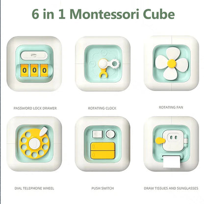 Cubo de actividades Montessori 6 en 1 – Juguete sensorial para el desarrollo de la motricidad fina y el aprendizaje temprano del bebé
