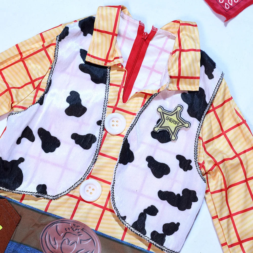 Children’s Cowboy Woody Cosplay Costume – Adventure Party Dress-Up Outfit with Hat & Scarf for Kids Performance & Role Play