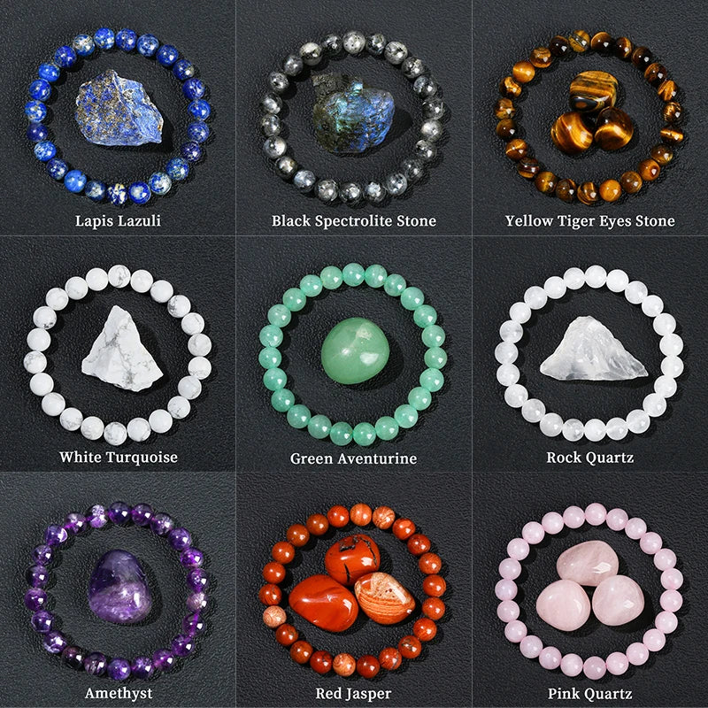 Bracelet en perles de lapis-lazuli naturel, de quartz et d'améthyste – Bijou énergétique de guérison Reiki en cristal pour hommes et femmes