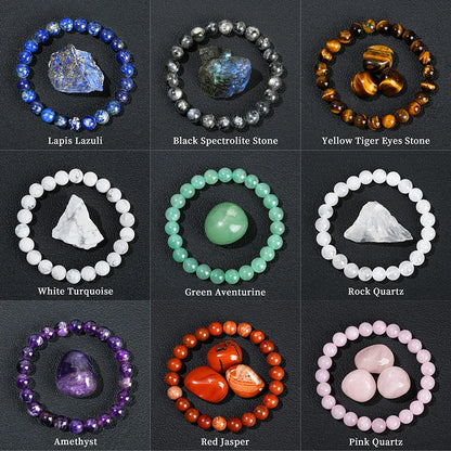 Bracelet en perles de lapis-lazuli naturel, de quartz et d'améthyste – Bijou énergétique de guérison Reiki en cristal pour hommes et femmes