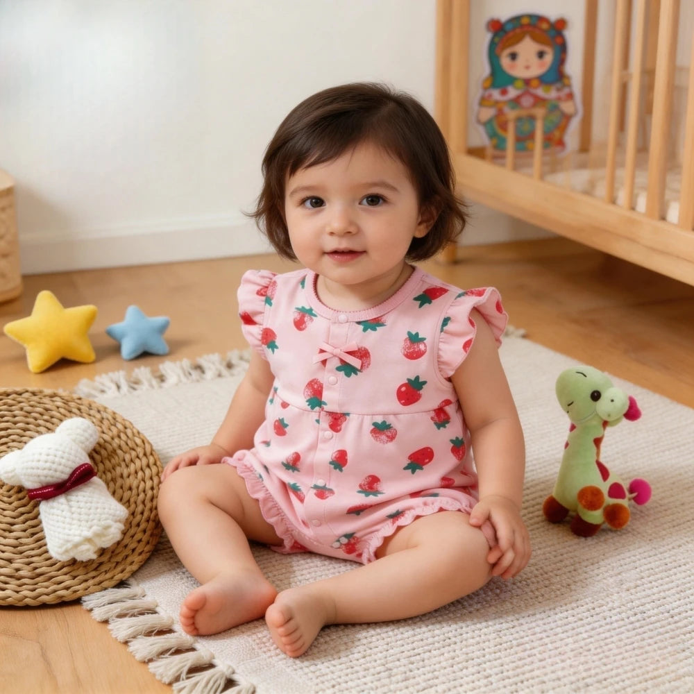 Pelele de verano para bebé recién nacido – Body de manga corta de algodón suave con estampado de dibujos animados para bebés y niñas (3-18 meses)