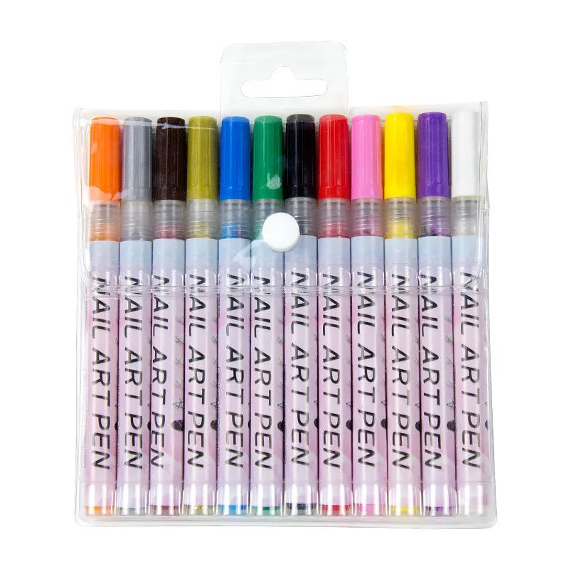 Set de 12 bolígrafos de grafiti para decoración de uñas – Herramientas delineadoras 3D impermeables para manicura y pintura de uñas DIY