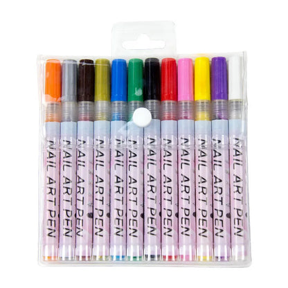 Set de 12 bolígrafos de grafiti para decoración de uñas – Herramientas delineadoras 3D impermeables para manicura y pintura de uñas DIY