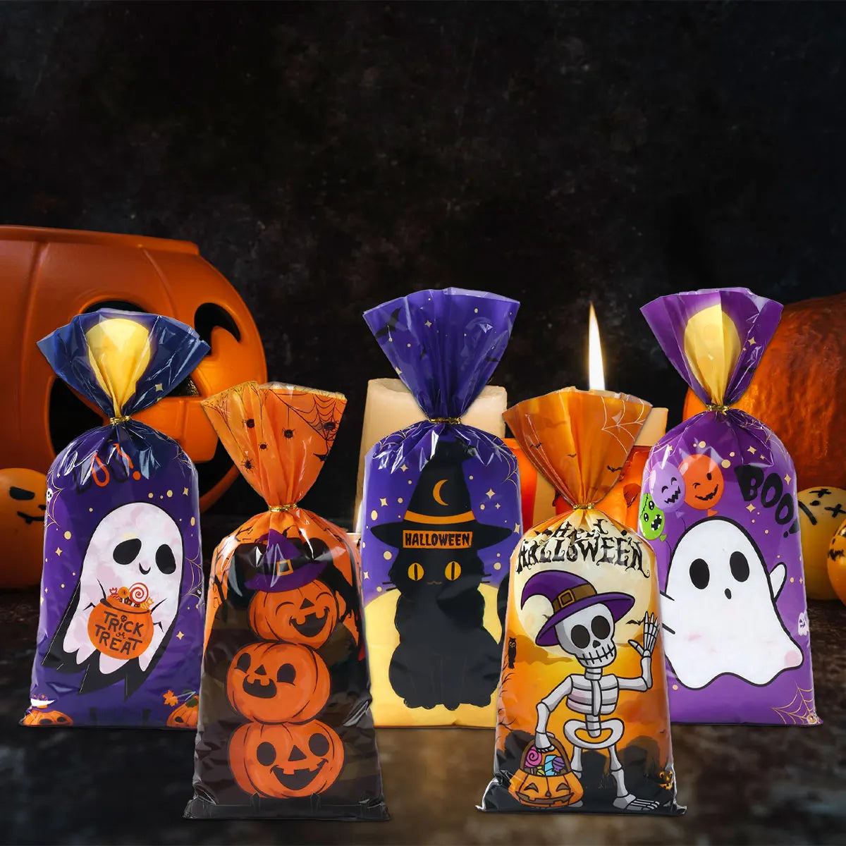 25/50/100PCS Halloween Ghost & Cat Gift Bags – Candy & Cookie Treat Packaging Bags for Trick-or-Treat, Halloween Parties & Decorations 2025
