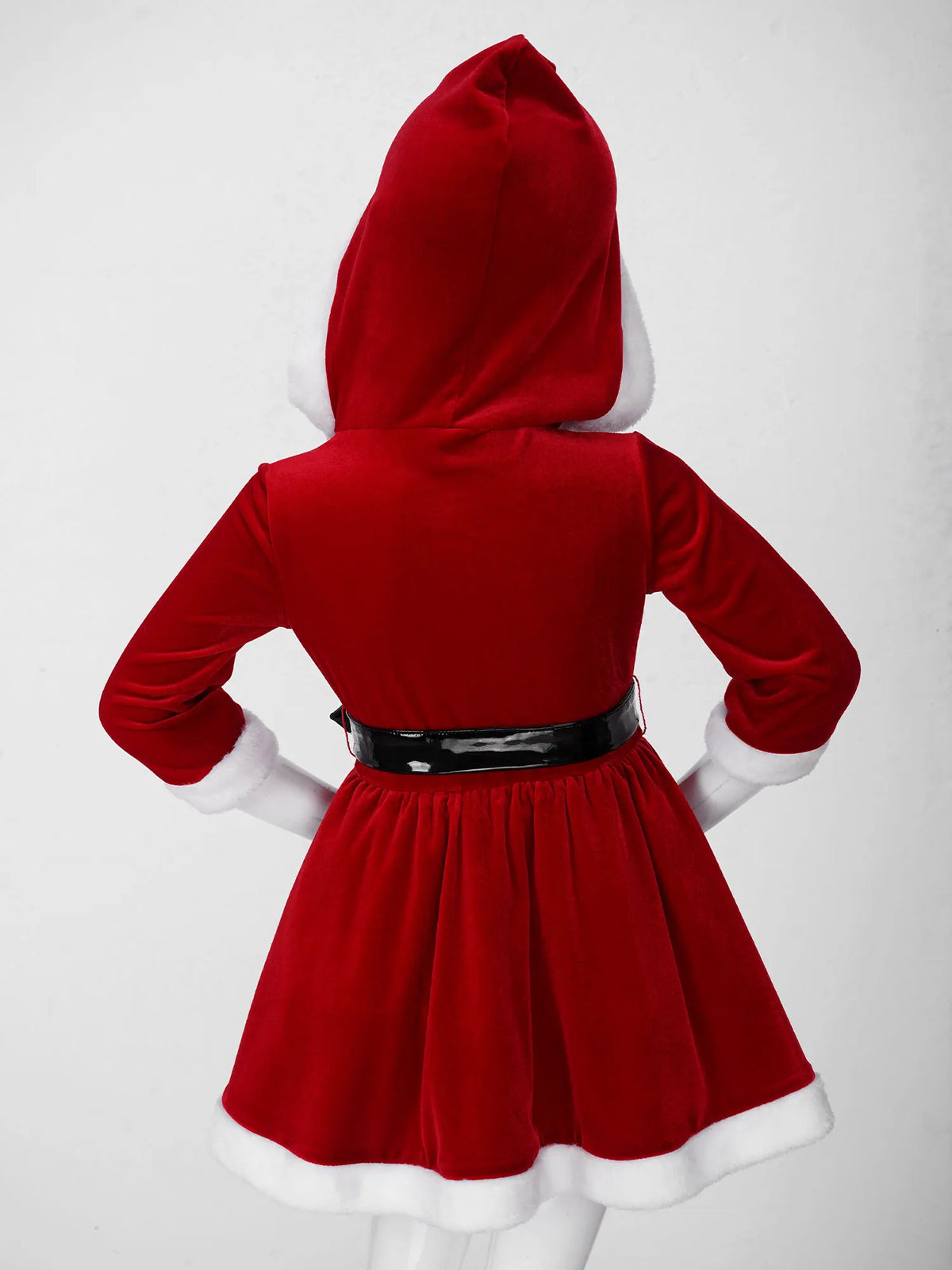Little Girls Christmas Santa Claus Costume Dress, Hooded Velvet Princess Tutu Dress, Cute Xmas Party Cosplay Outfit for Holiday Celebrations, Dance Performances, Stage Shows and Festive Events
