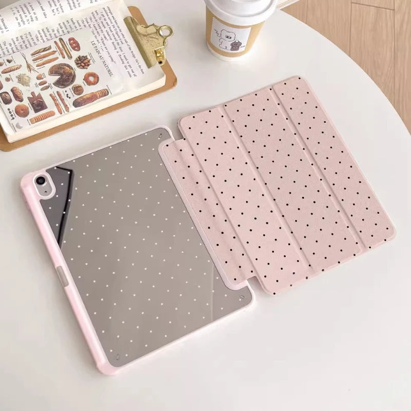 Étui iPad trifold à pois noirs pour iPad Pro 11, Pro 12.9, Air 4/5, Air 3, iPad 10ème génération, 10.2, 10.5, 9.7 et iPad Mini 6